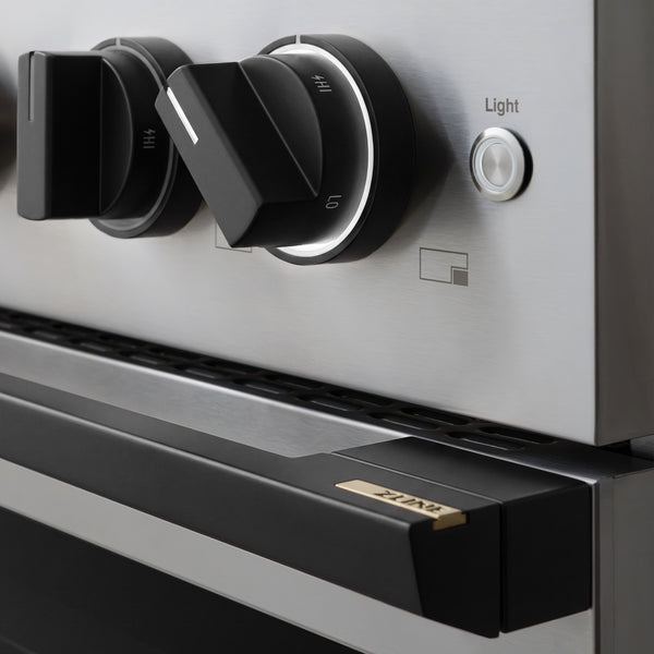 ZLINE Autograph Edition 48 in. 6.7 cu. ft. Marino Gas Range with 8 Burner DuoPro™ Cooktop and Dual Ovens in Stainless Steel and Matte Black Accents (PMGRZ-48-MB)