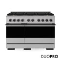 ZLINE Autograph Edition 48 in. 6.7 cu. ft. Marino Gas Range with 8 Burner DuoPro™ Cooktop and Dual Ovens in Stainless Steel and Matte Black Accents (PMGRZ-48-MB)
