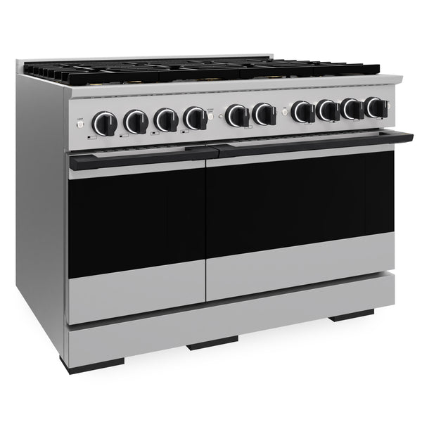 ZLINE Autograph Edition 48 in. 6.7 cu. ft. Marino Gas Range with 8 Burner DuoPro™ Cooktop and Dual Ovens in Stainless Steel and Matte Black Accents (PMGRZ-48-MB)