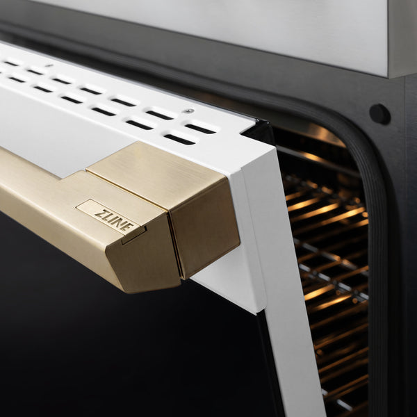 ZLINE Autograph Edition 36 in. 5.2 cu. ft. Marino Gas Range with 6 Burner DuoPro™ Cooktop and Convection Gas Oven with White Matte Door and Champagne Bronze Accents (PMGRZ-WM-36-CB)