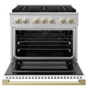 ZLINE Autograph Edition 36 in. 5.2 cu. ft. Marino Gas Range with 6 Burner DuoPro™ Cooktop and Convection Gas Oven with White Matte Door and Champagne Bronze Accents (PMGRZ-WM-36-CB)