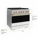ZLINE Autograph Edition 36 in. 5.2 cu. ft. Marino Gas Range with 6 Burner DuoPro™ Cooktop and Convection Gas Oven with White Matte Door and Polished Gold Accents (PMGRZ-WM-36-G)