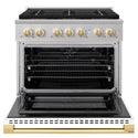 ZLINE Autograph Edition 36 in. 5.2 cu. ft. Marino Gas Range with 6 Burner DuoPro™ Cooktop and Convection Gas Oven with White Matte Door and Polished Gold Accents (PMGRZ-WM-36-G)
