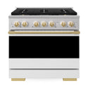 ZLINE Autograph Edition 36 in. 5.2 cu. ft. Marino Gas Range with 6 Burner DuoPro™ Cooktop and Convection Gas Oven with White Matte Door and Polished Gold Accents (PMGRZ-WM-36-G)