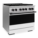 ZLINE Autograph Edition 36 in. 5.2 cu. ft. Marino Gas Range with 6 Burner DuoPro™ Cooktop and Convection Gas Oven with White Matte Door and Matte Black Accents (PMGRZ-WM-36-MB)