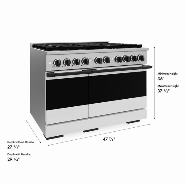 ZLINE Autograph Edition 48 in. 6.7 cu. ft. Marino Gas Range with 8 Burner DuoPro™ Cooktop and Dual Ovens with White Matte Doors and Matte Black Accents (PMGRZ-WM-48-MB)