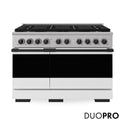 ZLINE Autograph Edition 48 in. 6.7 cu. ft. Marino Gas Range with 8 Burner DuoPro™ Cooktop and Dual Ovens with White Matte Doors and Matte Black Accents (PMGRZ-WM-48-MB)