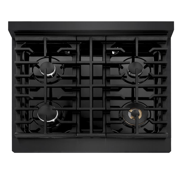 ZLINE 30 in. 4.2 cu. ft. Marino Dual Fuel Range with 4 Burner Gas Cooktop and Electric Convection Oven in Black Stainless Steel (MDRB-30)