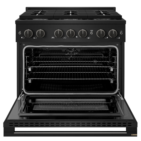 ZLINE 36 in. 5.2 cu. ft. Marino Dual Fuel Range with 6 Burner Gas Cooktop and Electric Convection Oven in Black Stainless Steel (MDRB-36)