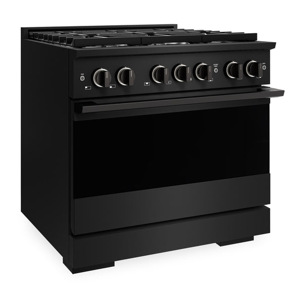 ZLINE 36 in. 5.2 cu. ft. Marino Dual Fuel Range with 6 Burner Gas Cooktop and Electric Convection Oven in Black Stainless Steel (MDRB-36)