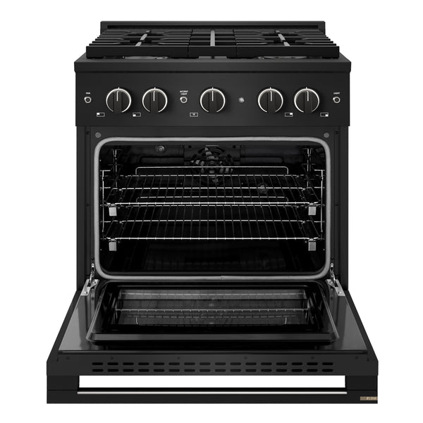 ZLINE 30 in. 4.2 cu. ft. Marino Dual Fuel Range with Gas Cooktop and Electric Convection Oven in Black Stainless Steel with 4 Brass Burners (MDRB-BR-30)