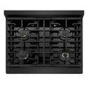 ZLINE 30 in. 4.2 cu. ft. Marino Dual Fuel Range with Gas Cooktop and Electric Convection Oven in Black Stainless Steel with 4 Brass Burners (MDRB-BR-30)