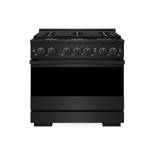 ZLINE 36 in. 5.2 cu. ft. Marino Dual Fuel Range with Gas Cooktop and Electric Convection Oven in Black Stainless Steel with 6 Brass Burners (MDRB-BR-36)