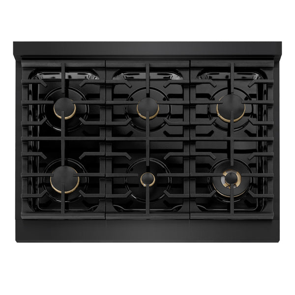 ZLINE 36 in. 5.2 cu. ft. Marino Dual Fuel Range with Gas Cooktop and Electric Convection Oven in Black Stainless Steel with 6 Brass Burners (MDRB-BR-36)