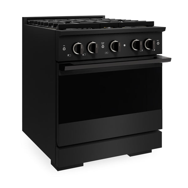 ZLINE 30 in. 4.2 cu. ft. Marino Dual Fuel Range with 4 Burner DuoPro™ Cooktop and Electric Convection Oven in Black Stainless Steel (PMDRB-30)