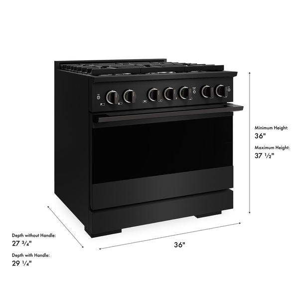ZLINE 36 in. 5.2 cu. ft. Marino Gas Range with 6 Burner Cooktop and Convection Gas Oven in Black Stainless Steel (MGRB-36)