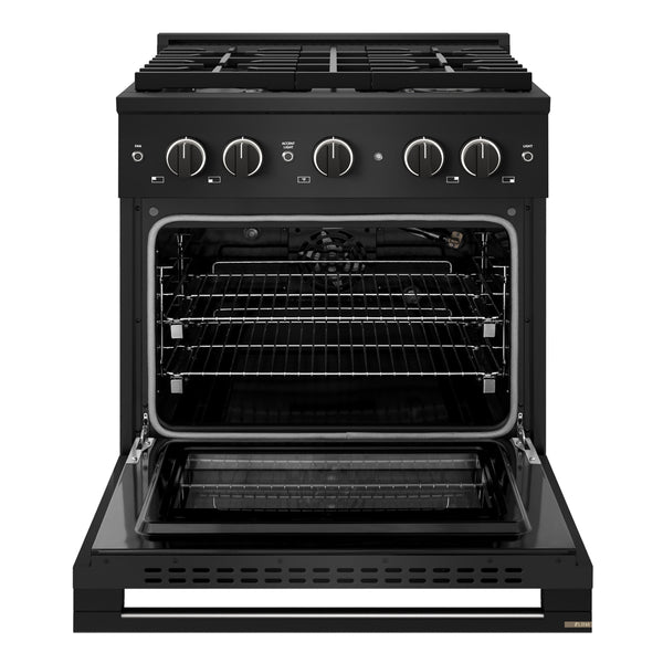 ZLINE 30 in. 4.2 cu. ft. Marino Gas Range with Convection Gas Oven in Black Stainless Steel with 4 Brass Burners (MGRB-BR-30)