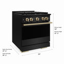 ZLINE Autograph Edition 30 in. 4.2 cu. ft. Marino Gas Range with 4 Burner Cooktop and Convection Gas Oven in Black Stainless Steel and Champagne Bronze Accents (MGRBZ-30-CB)