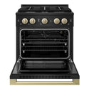 ZLINE Autograph Edition 30 in. 4.2 cu. ft. Marino Gas Range with 4 Burner Cooktop and Convection Gas Oven in Black Stainless Steel and Champagne Bronze Accents (MGRBZ-30-CB)