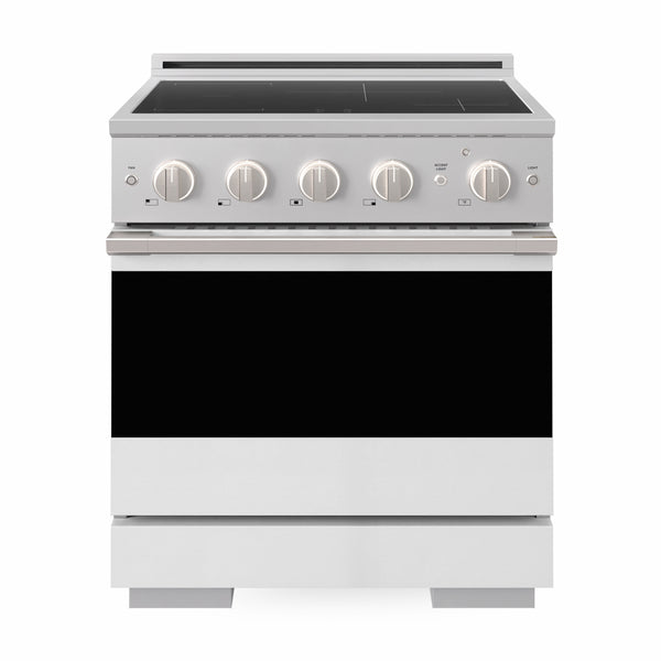 ZLINE 30 in. 4.2 cu. ft. Marino Induction Range with 4 Element Cooktop and Electric Convection Oven in Stainless Steel with White Matte Door (MINR-WM-30)