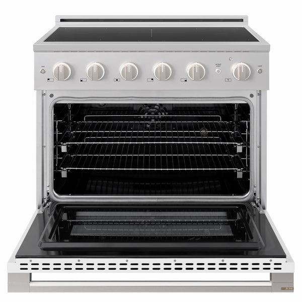 ZLINE 36 in. 5.2 cu. ft. Marino Induction Range with 5 Element Cooktop and Electric Convection Oven in Stainless Steel with White Matte Door (MINR-WM-36)
