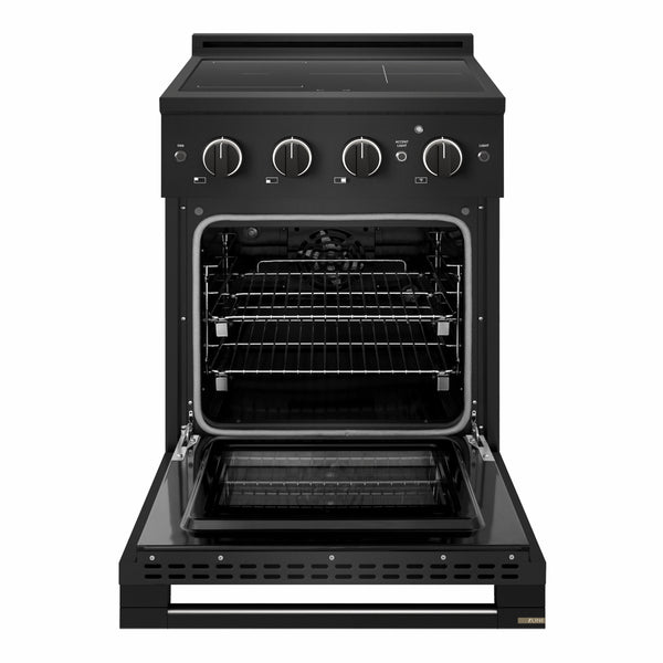 ZLINE 24 in. 3.2 cu. ft. Marino Induction Range with 3 Element Cooktop and Electric Convection Oven in Black Stainless Steel (MINRB-24)