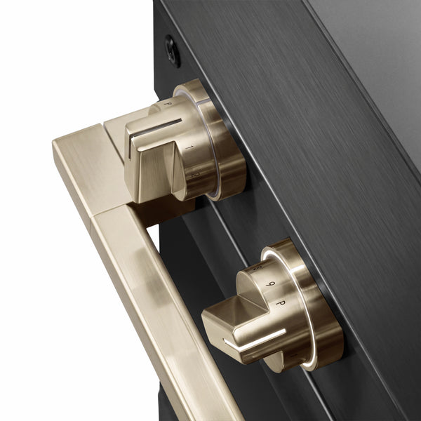 ZLINE Autograph Edition 24 in. 3.2 cu. ft. Marino Induction Range with 3 Element Cooktop and Electric Convection Oven in Black Stainless Steel with Champagne Bronze Accents (MINRBZ-24-CB)