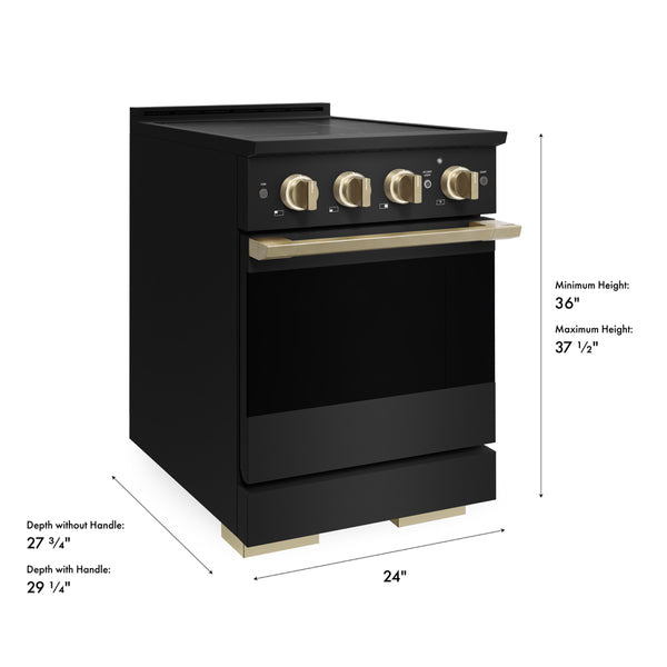 ZLINE Autograph Edition 24 in. 3.2 cu. ft. Marino Induction Range with 3 Element Cooktop and Electric Convection Oven in Black Stainless Steel with Champagne Bronze Accents (MINRBZ-24-CB)