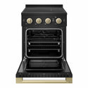 ZLINE Autograph Edition 24 in. 3.2 cu. ft. Marino Induction Range with 3 Element Cooktop and Electric Convection Oven in Black Stainless Steel with Champagne Bronze Accents (MINRBZ-24-CB)