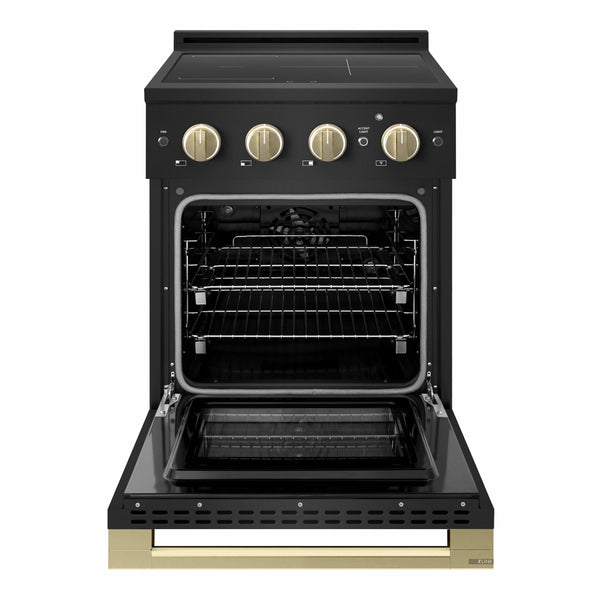 ZLINE Autograph Edition 24 in. 3.2 cu. ft. Marino Induction Range with 3 Element Cooktop and Electric Convection Oven in Black Stainless Steel with Champagne Bronze Accents (MINRBZ-24-CB)