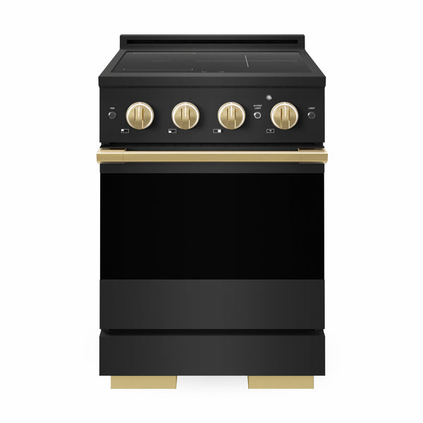 ZLINE Autograph Edition 24 in. 3.2 cu. ft. Marino Induction Range with 3 Element Cooktop and Electric Convection Oven in Black Stainless Steel with Polished Gold Accents (MINRBZ-24-G)