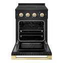 ZLINE Autograph Edition 24 in. 3.2 cu. ft. Marino Induction Range with 3 Element Cooktop and Electric Convection Oven in Black Stainless Steel with Polished Gold Accents (MINRBZ-24-G)