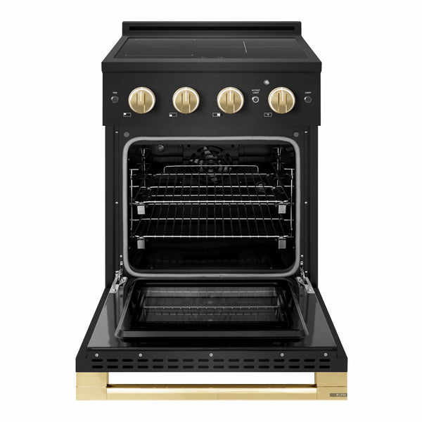 ZLINE Autograph Edition 24 in. 3.2 cu. ft. Marino Induction Range with 3 Element Cooktop and Electric Convection Oven in Black Stainless Steel with Polished Gold Accents (MINRBZ-24-G)