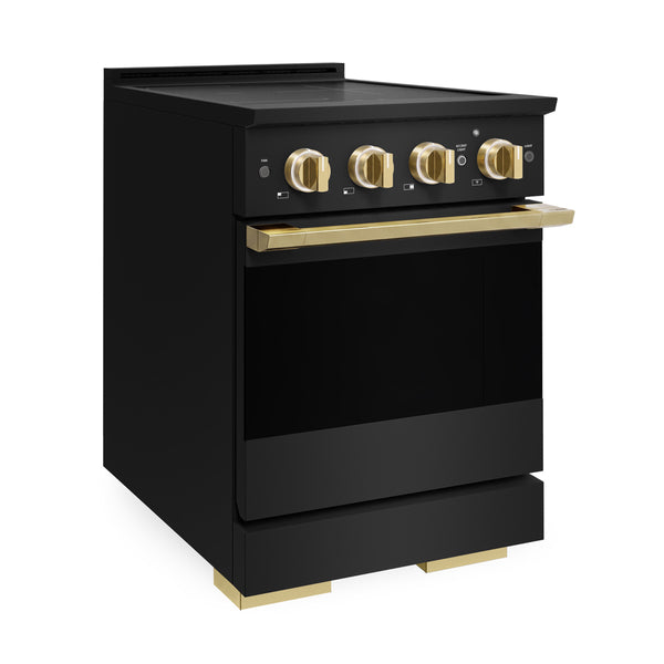 ZLINE Autograph Edition 24 in. 3.2 cu. ft. Marino Induction Range with 3 Element Cooktop and Electric Convection Oven in Black Stainless Steel with Polished Gold Accents (MINRBZ-24-G)