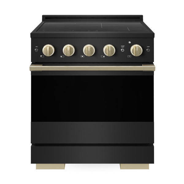 ZLINE Autograph Edition 30 in. 4.2 cu. ft. Marino Induction Range with 4 Element Cooktop and Electric Convection Oven in Black Stainless Steel with Champagne Bronze Accents (MINRBZ-30-CB)