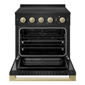 ZLINE Autograph Edition 30 in. 4.2 cu. ft. Marino Induction Range with 4 Element Cooktop and Electric Convection Oven in Black Stainless Steel with Champagne Bronze Accents (MINRBZ-30-CB)