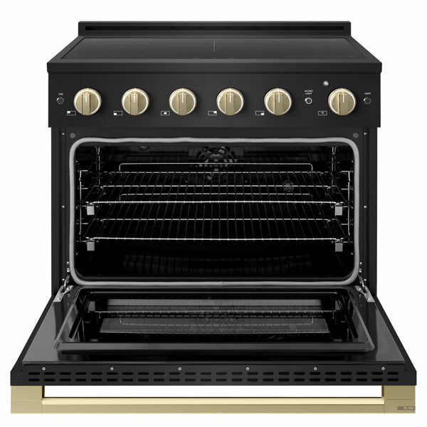 ZLINE Autograph Edition 36 in. 5.2 cu. ft. Marino Induction Range with 5 Element Cooktop and Electric Convection Oven in Black Stainless Steel with Champagne Bronze Accents (MINRBZ-36-CB)