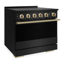 ZLINE Autograph Edition 36 in. 5.2 cu. ft. Marino Induction Range with 5 Element Cooktop and Electric Convection Oven in Black Stainless Steel with Champagne Bronze Accents (MINRBZ-36-CB)