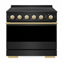 ZLINE Autograph Edition 36 in. 5.2 cu. ft. Marino Induction Range with 5 Element Cooktop and Electric Convection Oven in Black Stainless Steel with Polished Gold Accents (MINRBZ-36-G)