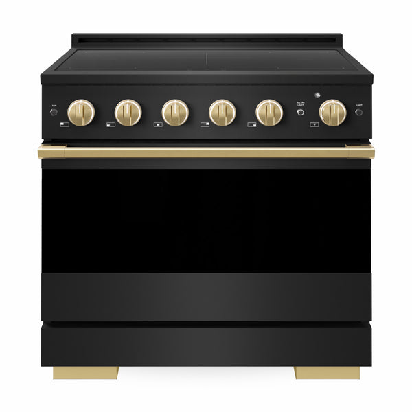 ZLINE Autograph Edition 36 in. 5.2 cu. ft. Marino Induction Range with 5 Element Cooktop and Electric Convection Oven in Black Stainless Steel with Polished Gold Accents (MINRBZ-36-G)