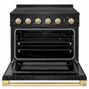 ZLINE Autograph Edition 36 in. 5.2 cu. ft. Marino Induction Range with 5 Element Cooktop and Electric Convection Oven in Black Stainless Steel with Polished Gold Accents (MINRBZ-36-G)