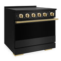 ZLINE Autograph Edition 36 in. 5.2 cu. ft. Marino Induction Range with 5 Element Cooktop and Electric Convection Oven in Black Stainless Steel with Polished Gold Accents (MINRBZ-36-G)