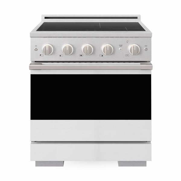ZLINE 30 in. 4.2 cu. ft. Marino Induction Range with 4 Element Cooktop and Electric Convection Oven in Satin Stainless Steel with White Matte Door (MINRS-WM-30)
