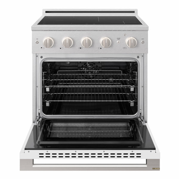 ZLINE 30 in. 4.2 cu. ft. Marino Induction Range with 4 Element Cooktop and Electric Convection Oven in Satin Stainless Steel with White Matte Door (MINRS-WM-30)