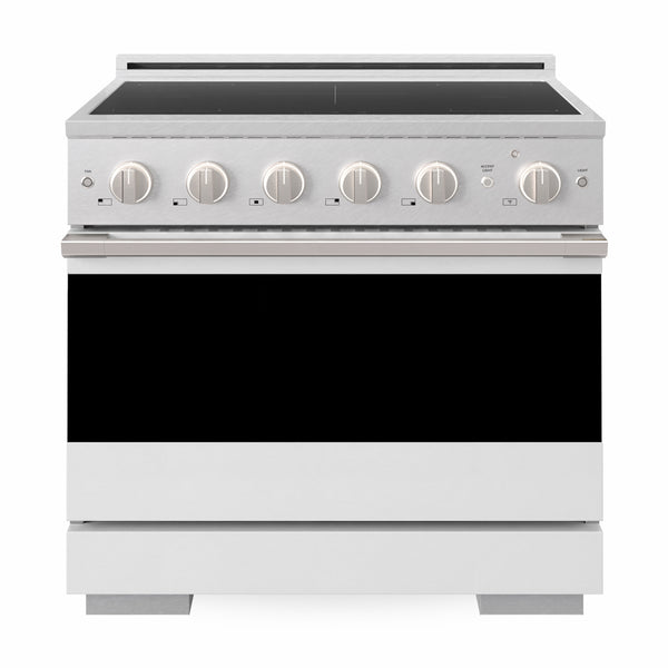 ZLINE 36 in. 5.2 cu. ft. Marino Induction Range with 5 Element Cooktop and Electric Convection Oven in Satin Stainless Steel with White Matte Door (MINRS-WM-36)