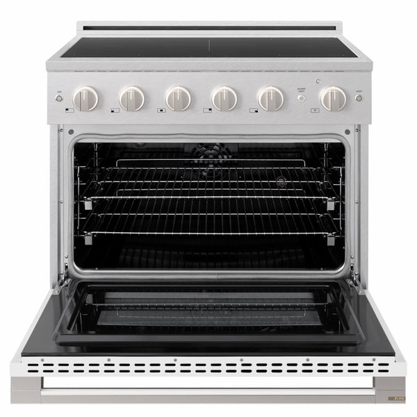 ZLINE 36 in. 5.2 cu. ft. Marino Induction Range with 5 Element Cooktop and Electric Convection Oven in Satin Stainless Steel with White Matte Door (MINRS-WM-36)
