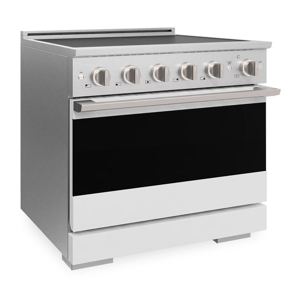 ZLINE 36 in. 5.2 cu. ft. Marino Induction Range with 5 Element Cooktop and Electric Convection Oven in Satin Stainless Steel with White Matte Door (MINRS-WM-36)