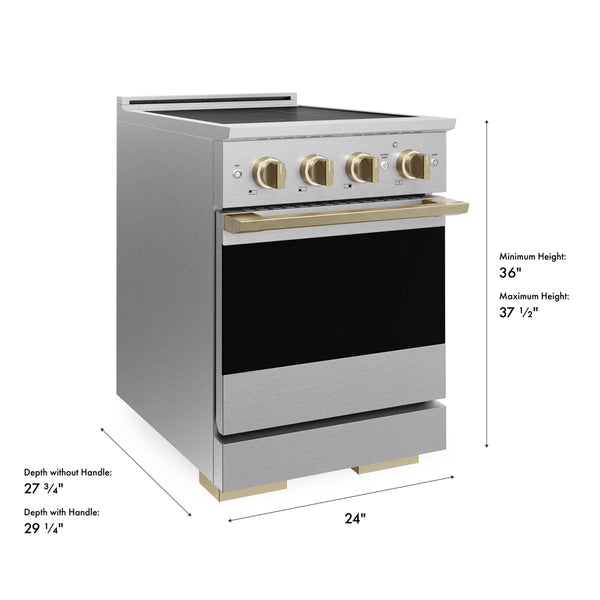 ZLINE Autograph Edition 24 in. 3.2 cu. ft. Marino Induction Range with 3 Element Cooktop and Electric Convection Oven in Satin Stainless Steel with Champagne Bronze Accents (MINRSZ-24-CB)