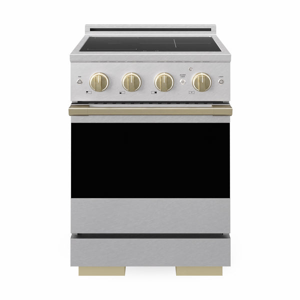 ZLINE Autograph Edition 24 in. 3.2 cu. ft. Marino Induction Range with 3 Element Cooktop and Electric Convection Oven in Satin Stainless Steel with Champagne Bronze Accents (MINRSZ-24-CB)