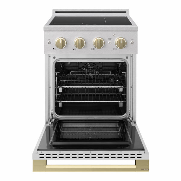 ZLINE Autograph Edition 24 in. 3.2 cu. ft. Marino Induction Range with 3 Element Cooktop and Electric Convection Oven in Satin Stainless Steel with Champagne Bronze Accents (MINRSZ-24-CB)